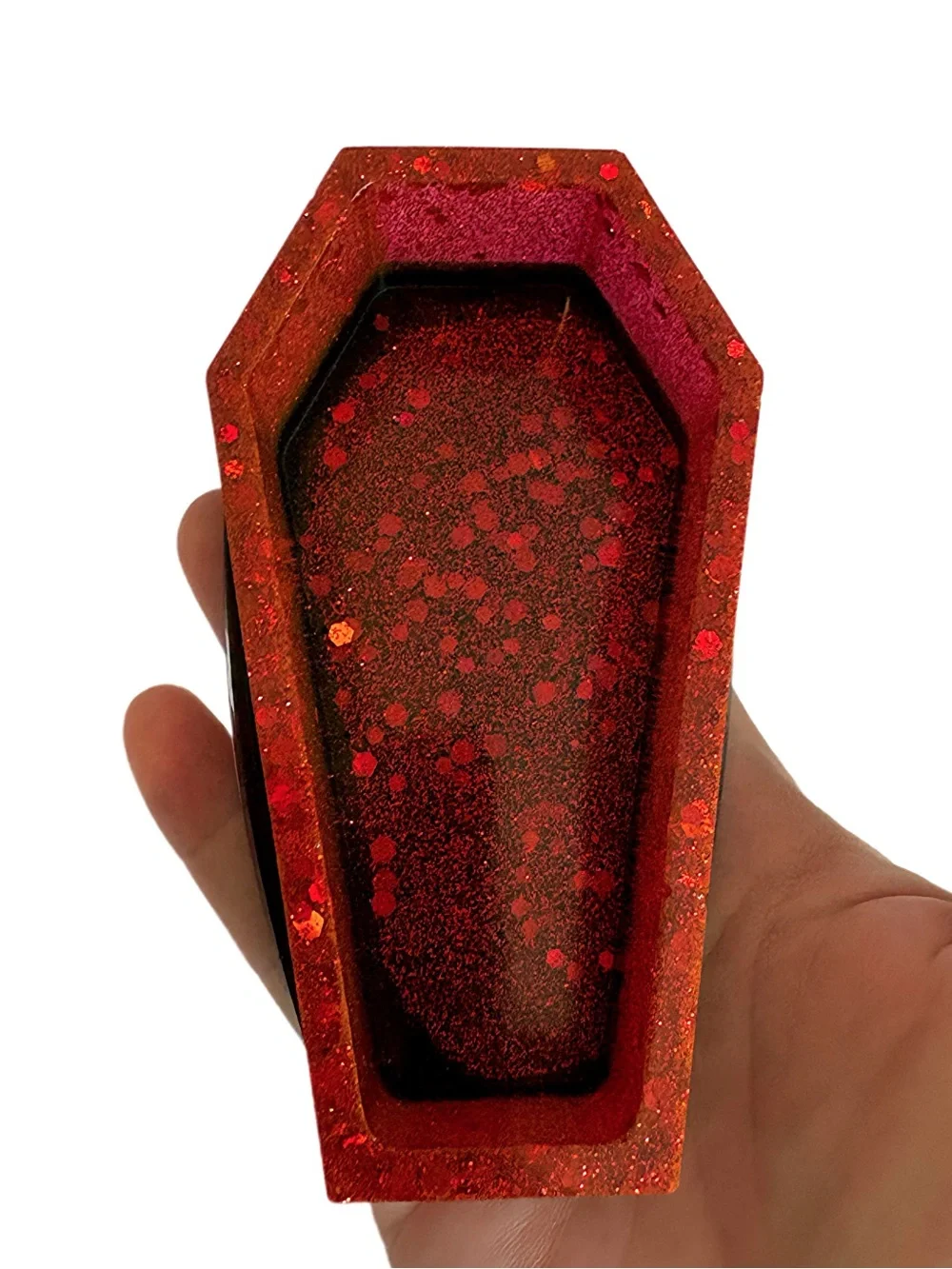 Handmade Red Glitter Resin Coffin Trinket Dish